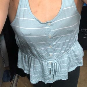 White and baby blue tripped blouse